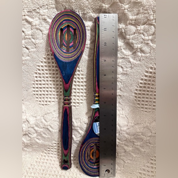 New Island Bamboo 2 Spurtles & 2 Rainbow 12" Slotted Spoons Pakka - Picture 6 of 6